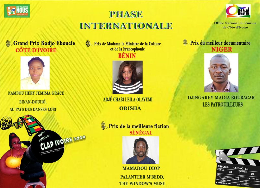 Le palmarès de la phase international de la 20ème  Clap Ivoire
